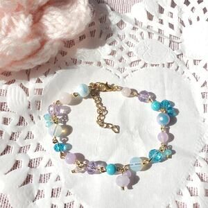 Celestial pastel blue and purple beaded gold bracelet